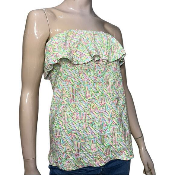 Lilly Pulitzer Womens Size M Pastel Guiding Light Lighthouse Wiley Strapless Top - Picture 1 of 8